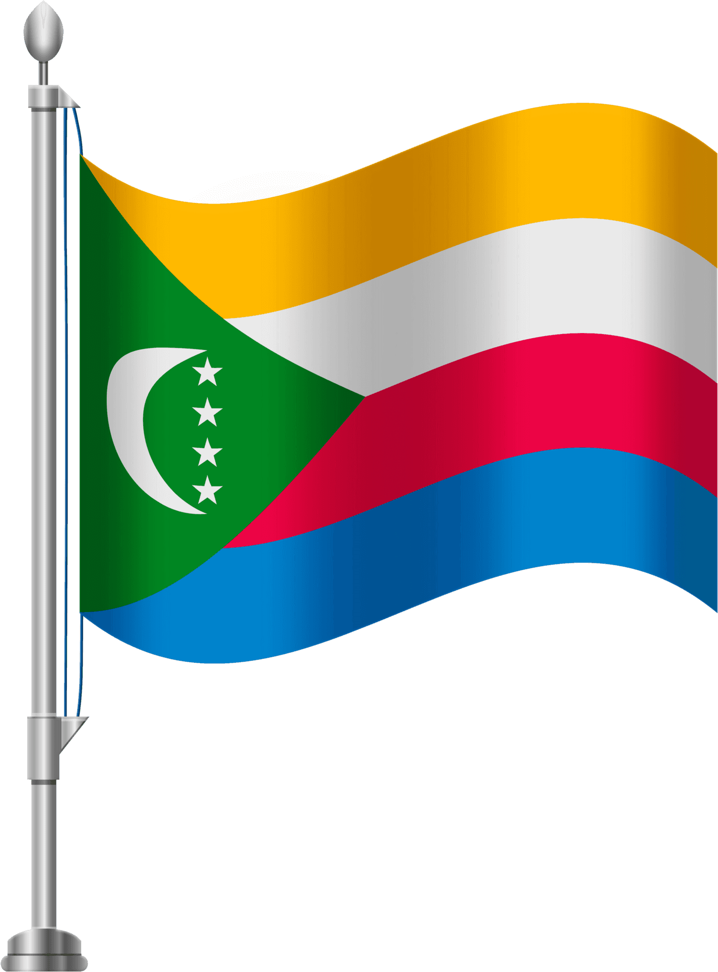 Comoros Flag Wavingon Pole PNG image