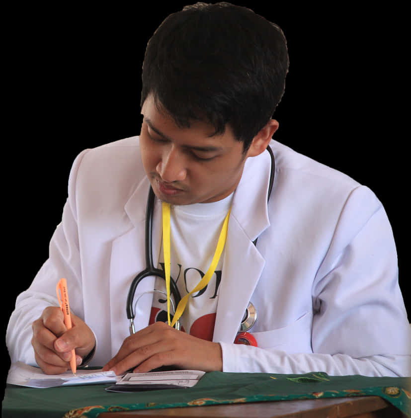 Concentrated Doctor Writing Notes PNG image