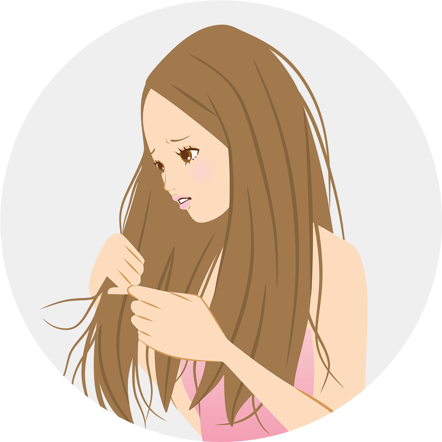 Concerned Woman Examining Hair PNG image