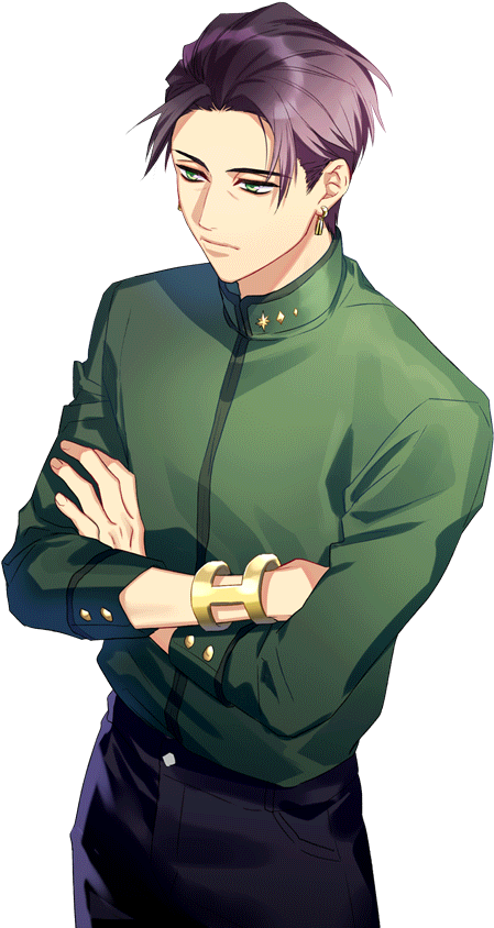 Confident Anime Man Green Shirt PNG image