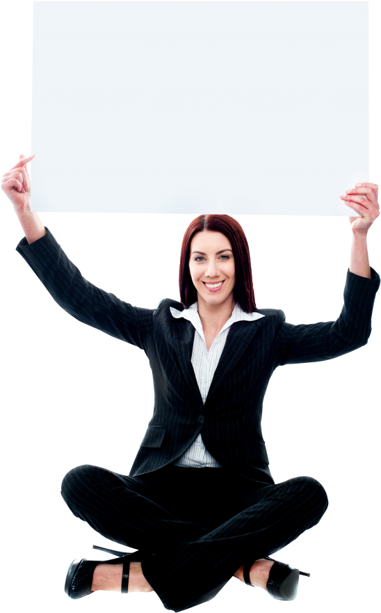 Confident Businesswoman Presenting Blank Space PNG image