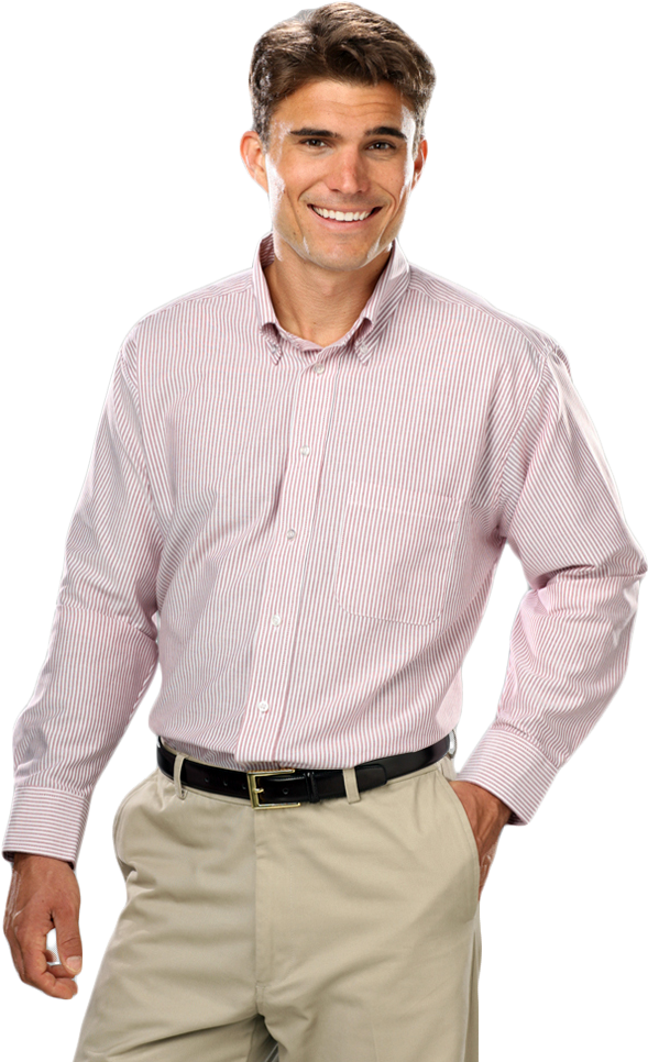 Confident Manin Striped Shirtand Khakis PNG image