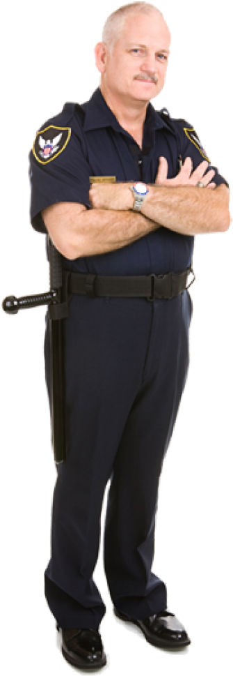 Confident Policeman Standing Crossed Arms PNG image
