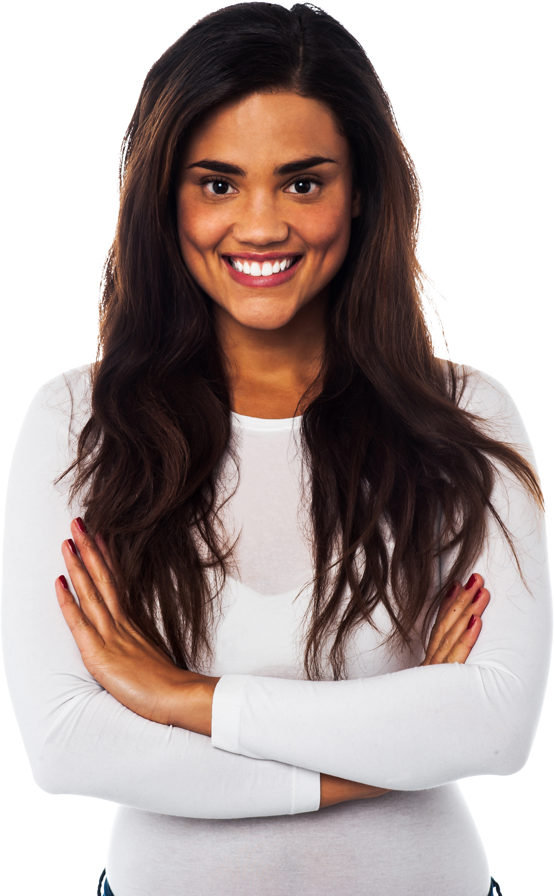 Confident Smiling Woman Crossed Arms PNG image
