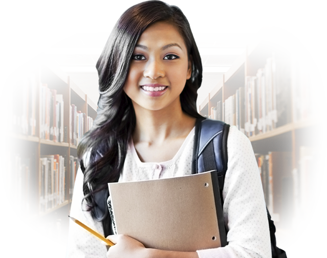 Confident Studentin Library PNG image