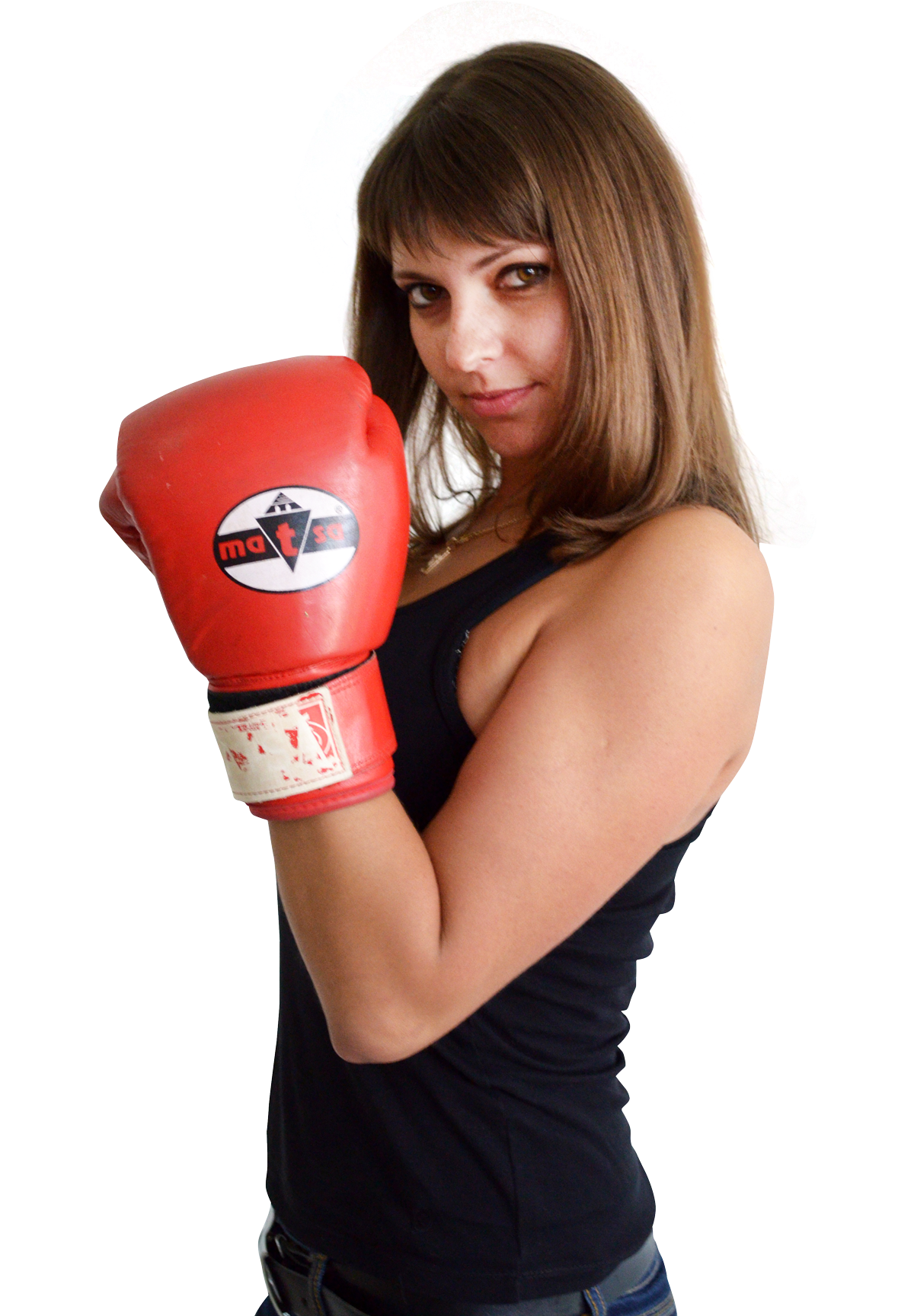 Confident Woman Boxing Gloves PNG image