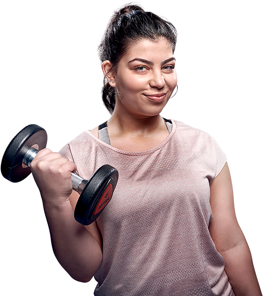 Confident Woman Lifting Dumbbell PNG image