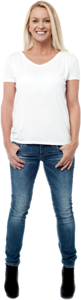 Confident Womanin White Shirtand Jeans PNG image