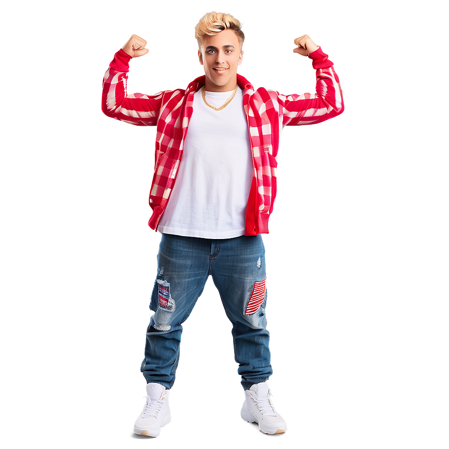 Confident Young Man Flexing Muscles PNG image