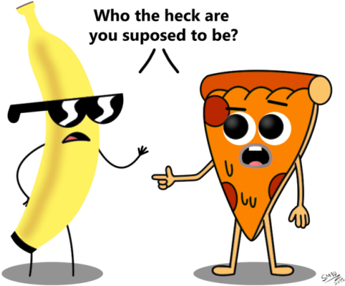 Confused Pizzaand Cool Banana PNG image