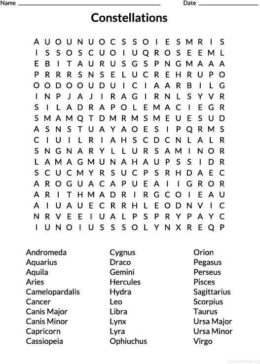 Constellation Word Search Puzzle PNG image
