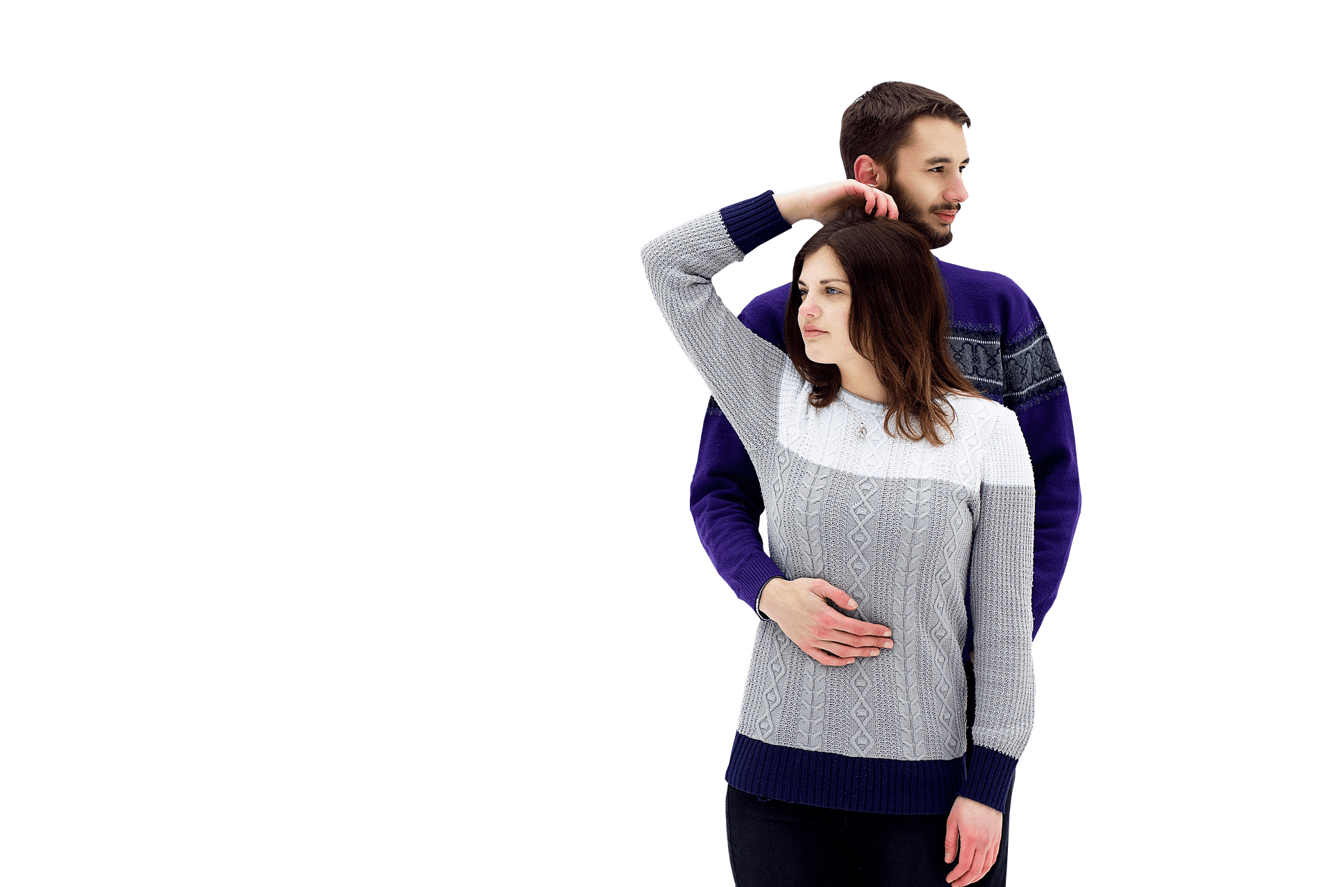 Contemplative Couplein Sweaters PNG image