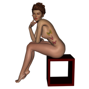 Contemplative_ Figure_with_ Butterfly_ Tattoos PNG image