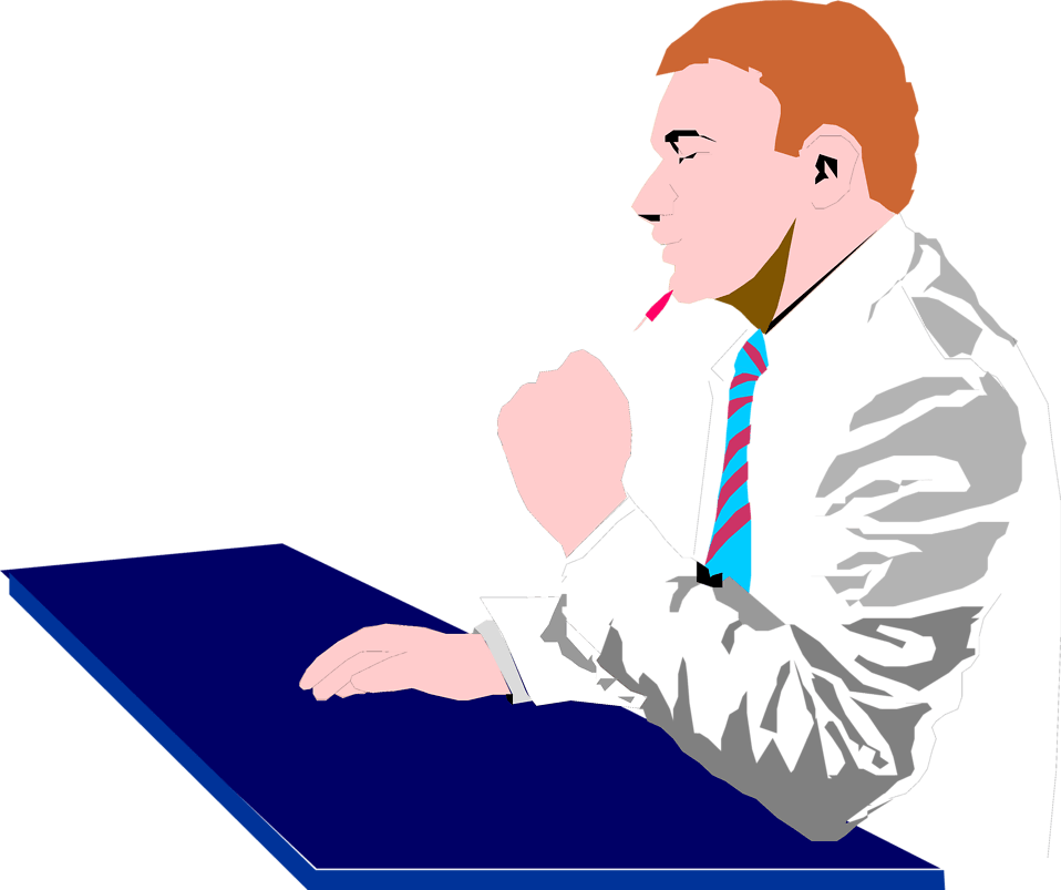 Contemplative_ Man_at_ Desk_ Vector PNG image