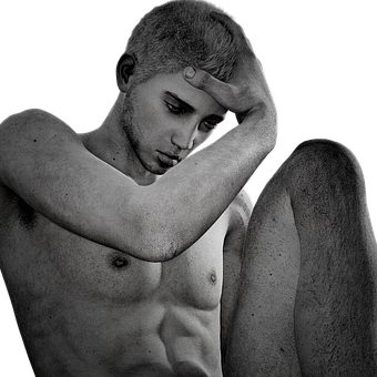 Contemplative_ Man_ Black_and_ White PNG image