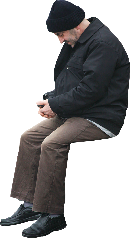 Contemplative Man Sitting Invisible Chair PNG image