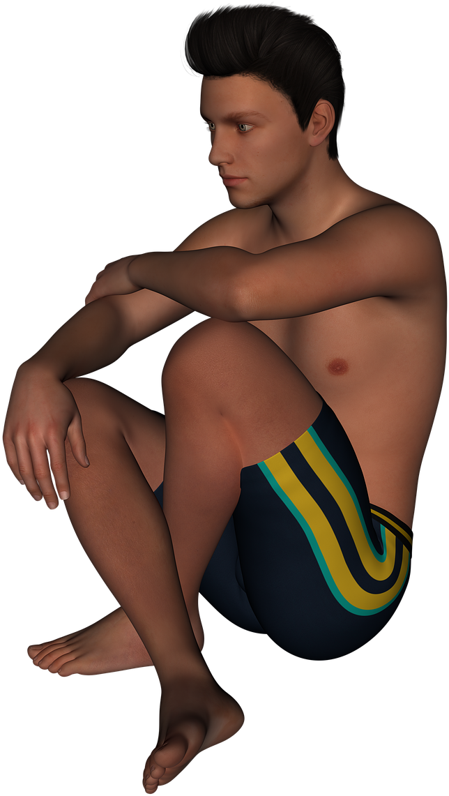 Contemplative Man Sitting Swimwear PNG image