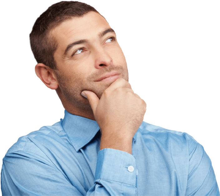 Contemplative Manin Blue Shirt PNG image