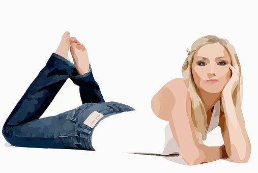 Contemplative Young Womanin Jeans PNG image