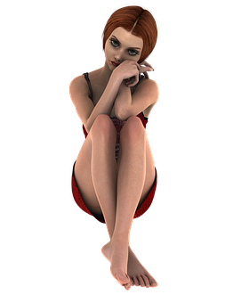 Contemplative3 D Animated Girl PNG image