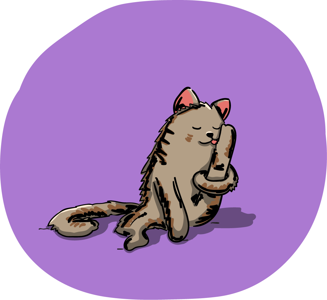 Contented Cat Cleaning Itself PNG image