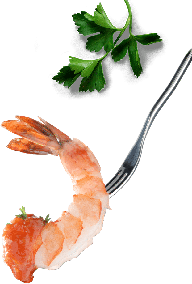 Cooked Shrimpon Forkwith Parsley Garnish PNG image