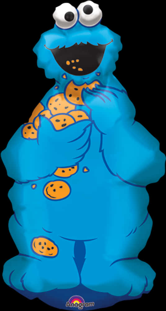 Cookie Monster Eating Cookies Illustration PNG image