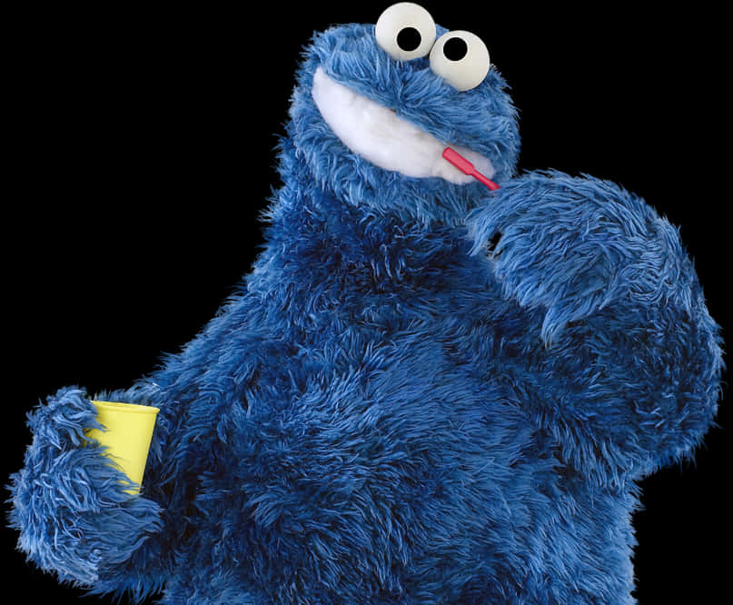 Cookie Monster Holding Cookie Cup PNG image