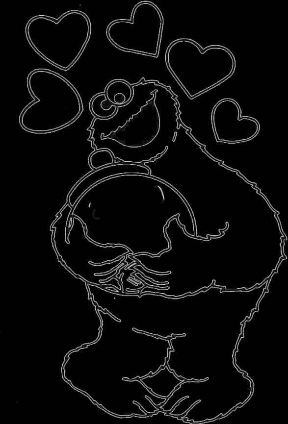 Cookie Monster Love Outline PNG image