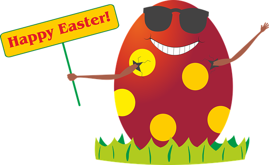 Cool Easter Egg Cartoon Character Holding Sign PNG image