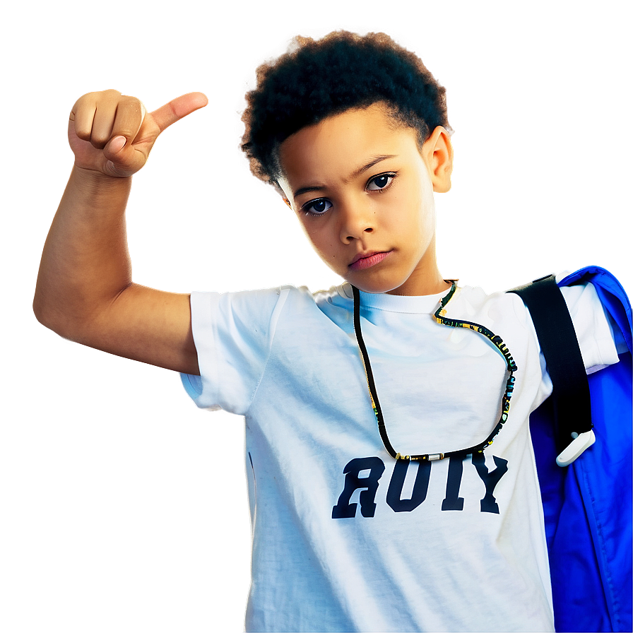 Cool Young Boy Pointing Thumbs Up PNG image