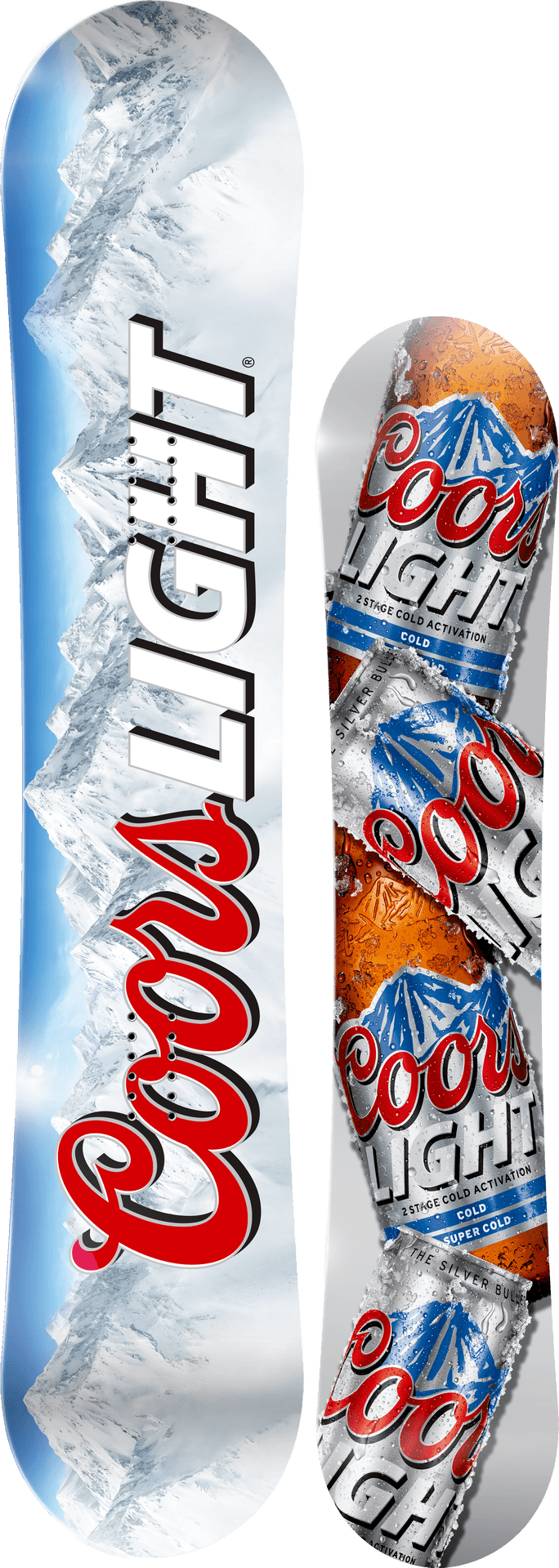 Coors Light Themed Snowboard PNG image