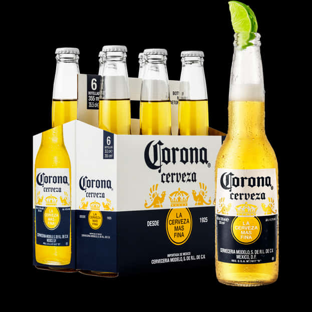 Corona Beer Bottlesand Packwith Lime PNG image