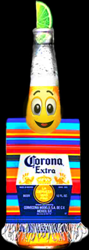 Corona Beer Bottlewith Limeand Emoji Face PNG image