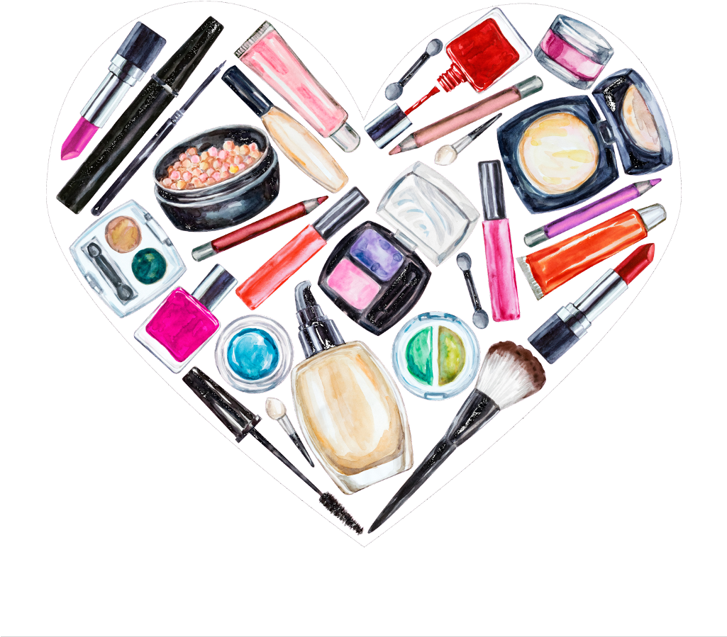 Cosmetic Collection Heart Shaped Arrangement PNG image