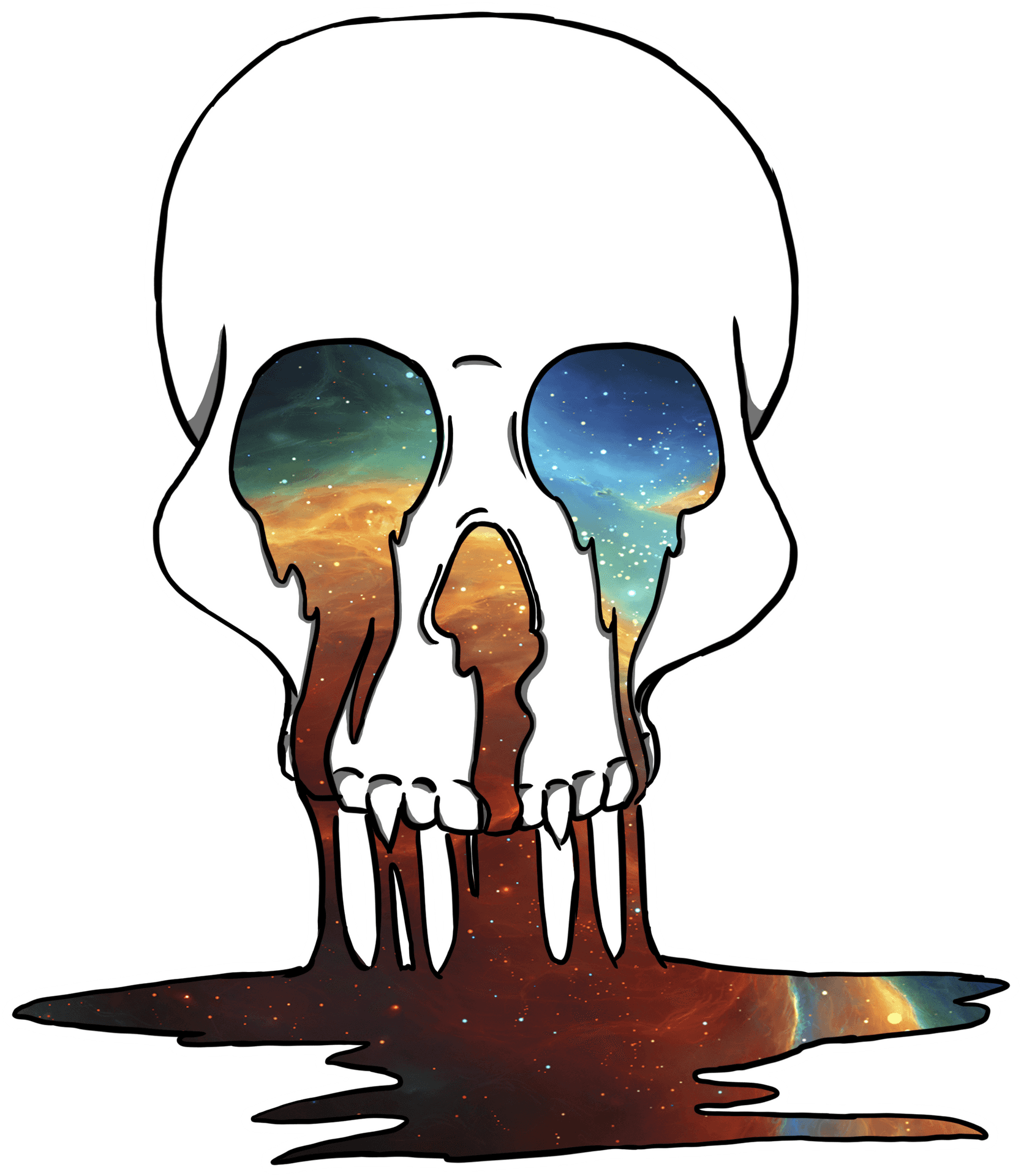 Cosmic Melting Skull Art PNG image