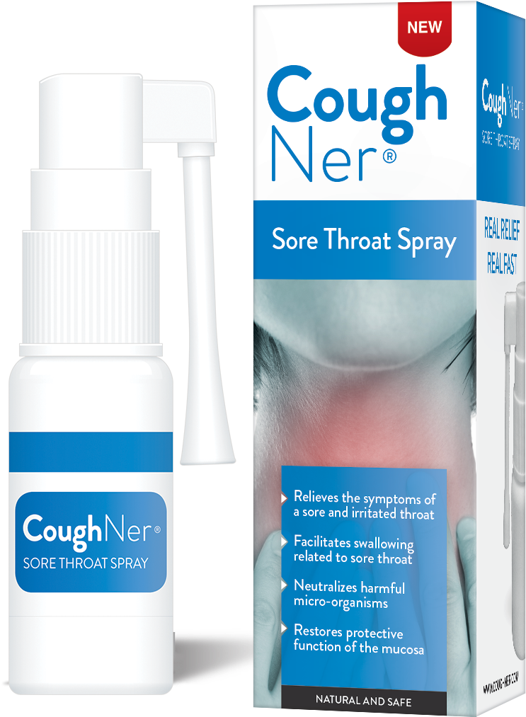 Cough Ner Sore Throat Spray Product Packaging PNG image