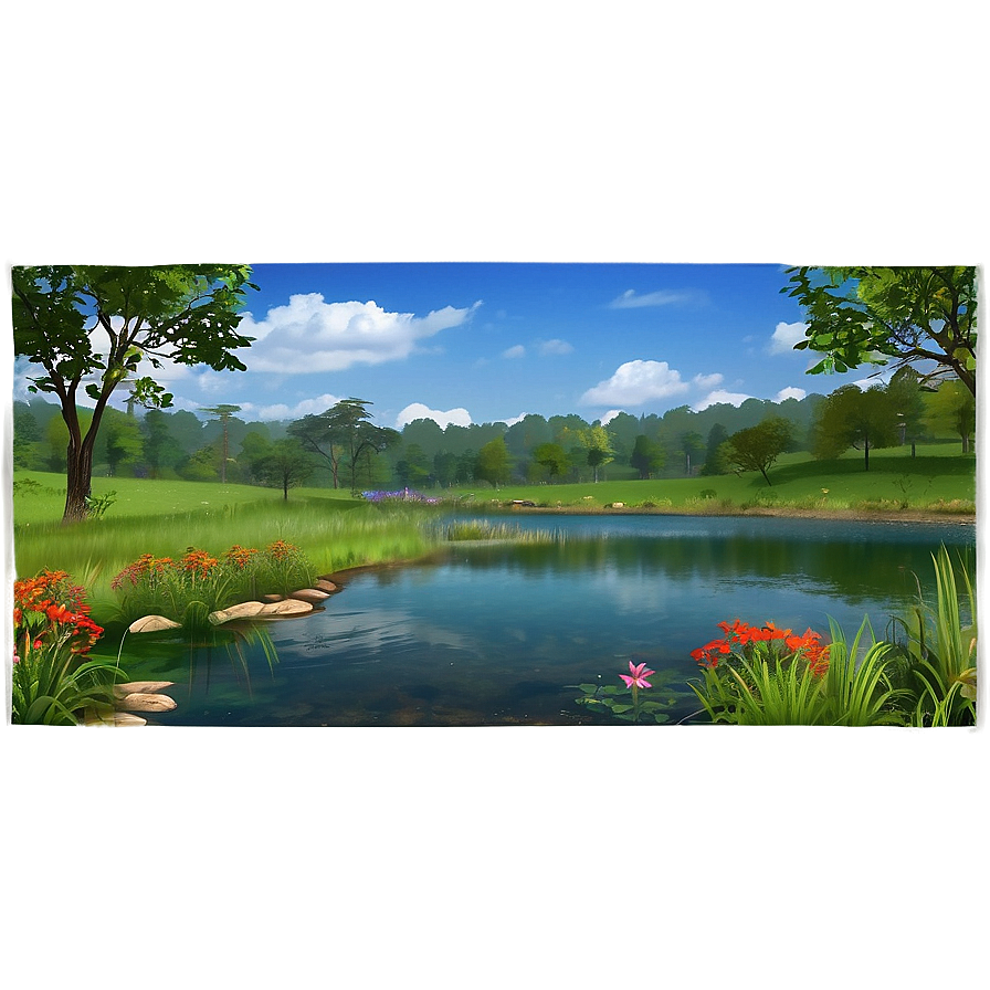 Country Pond Scenery Png Bxb PNG image