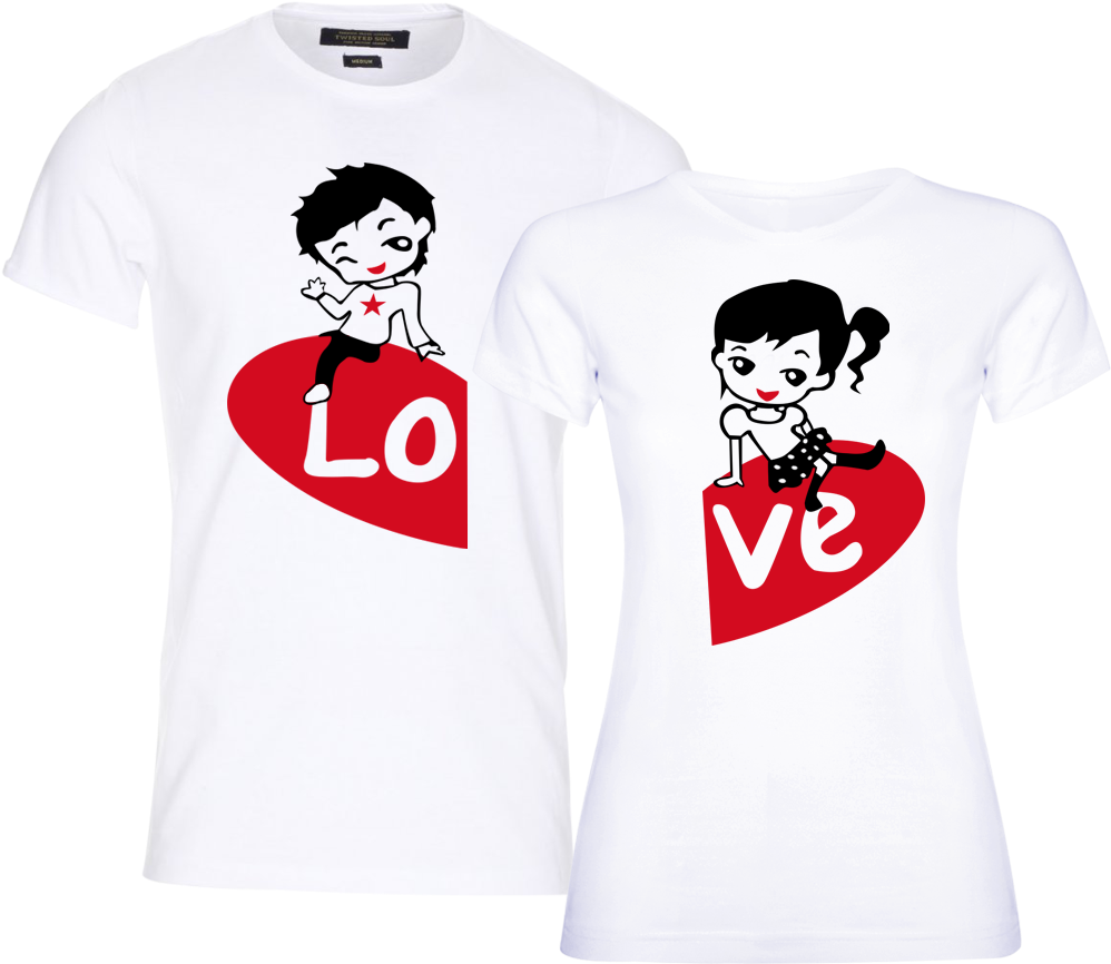 Couple Love Heart Matching Shirts PNG image