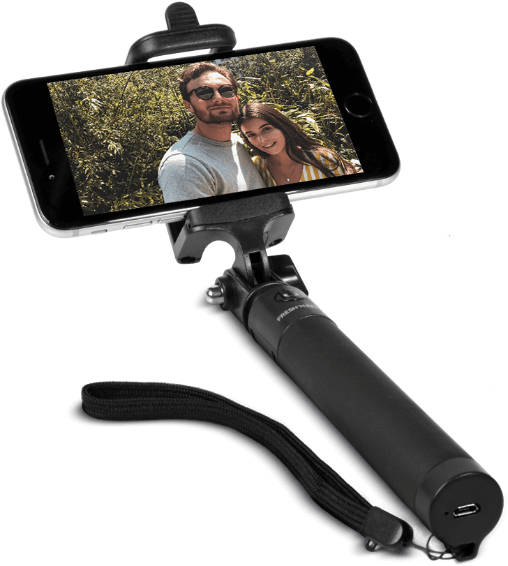 Couple Selfie With Smartphone On Selfie Stick PNG image