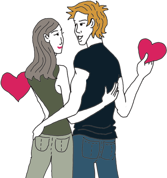 Couple Sharing Love Heart Illustration PNG image