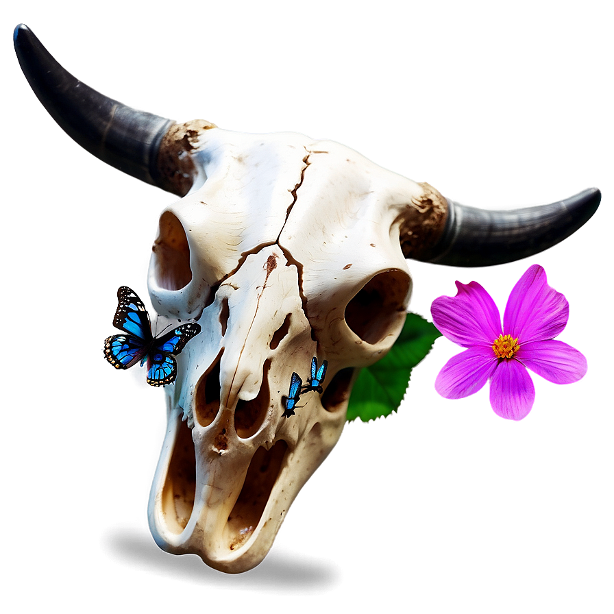 Cow Skull With Butterflies Png 06132024 PNG image