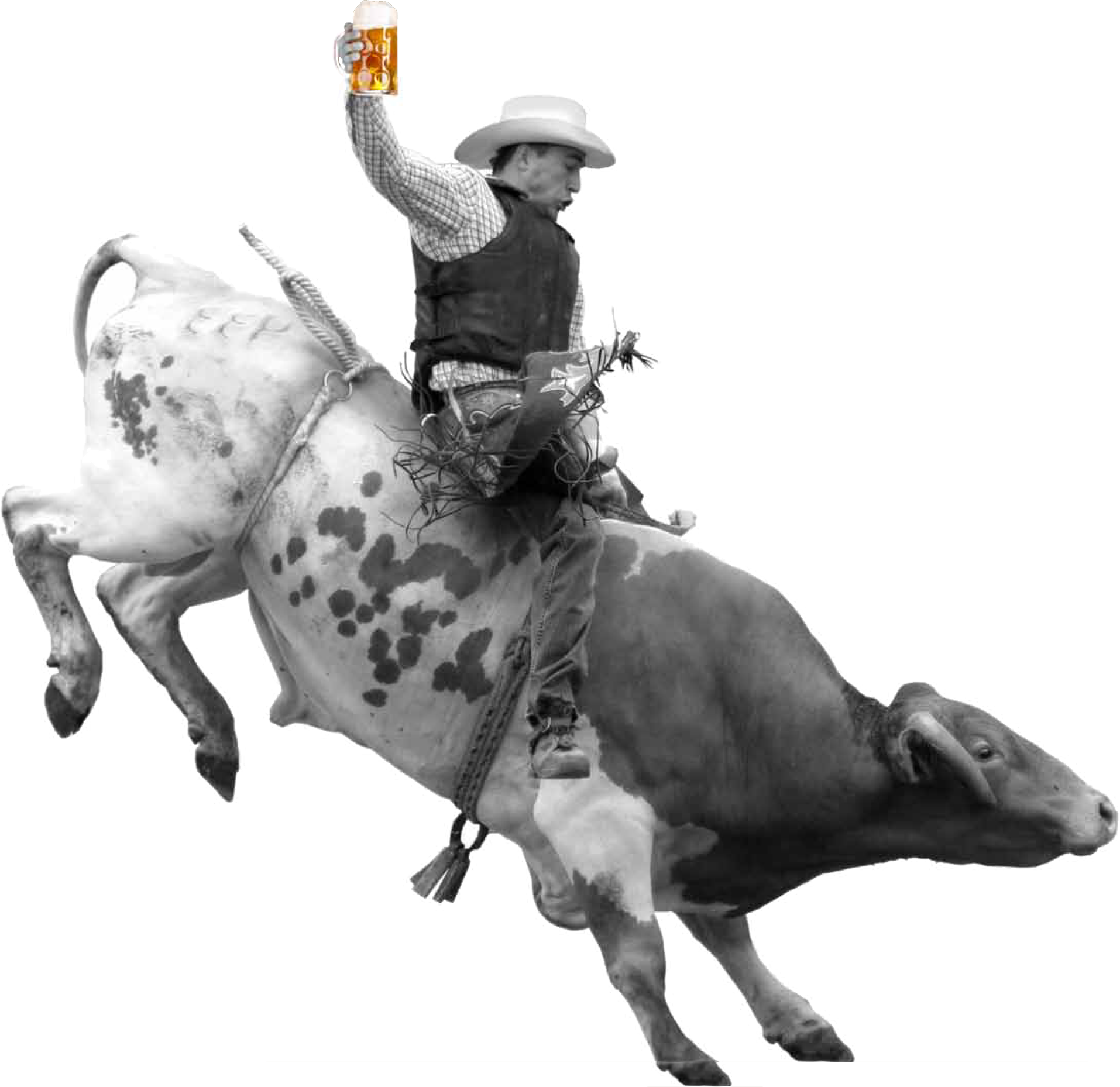 Cowboy Riding Bull With Beer PNG image