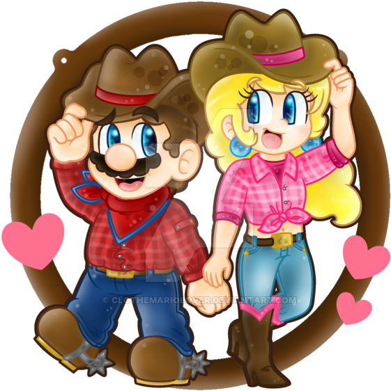 Cowboy Themed Marioand Peach PNG image