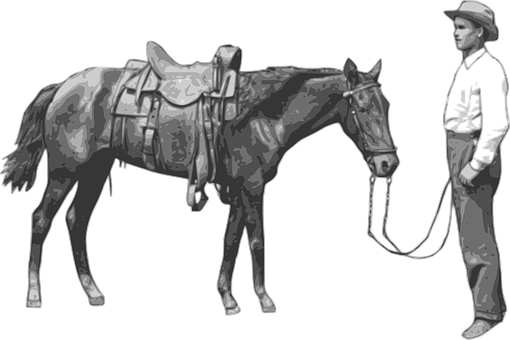 Cowboyand Horse Monochrome PNG image