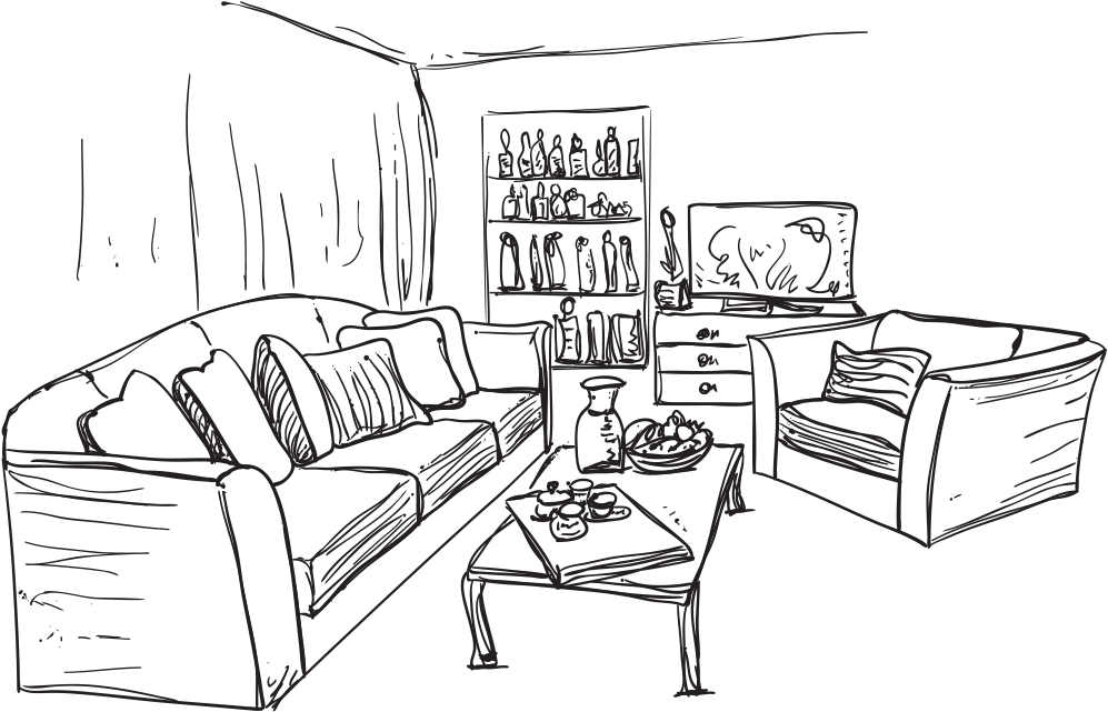 Cozy Living Room Sketch PNG image