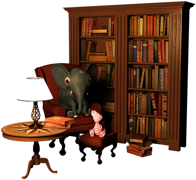 Cozy Reading Corner_ Elephant And Doll PNG image