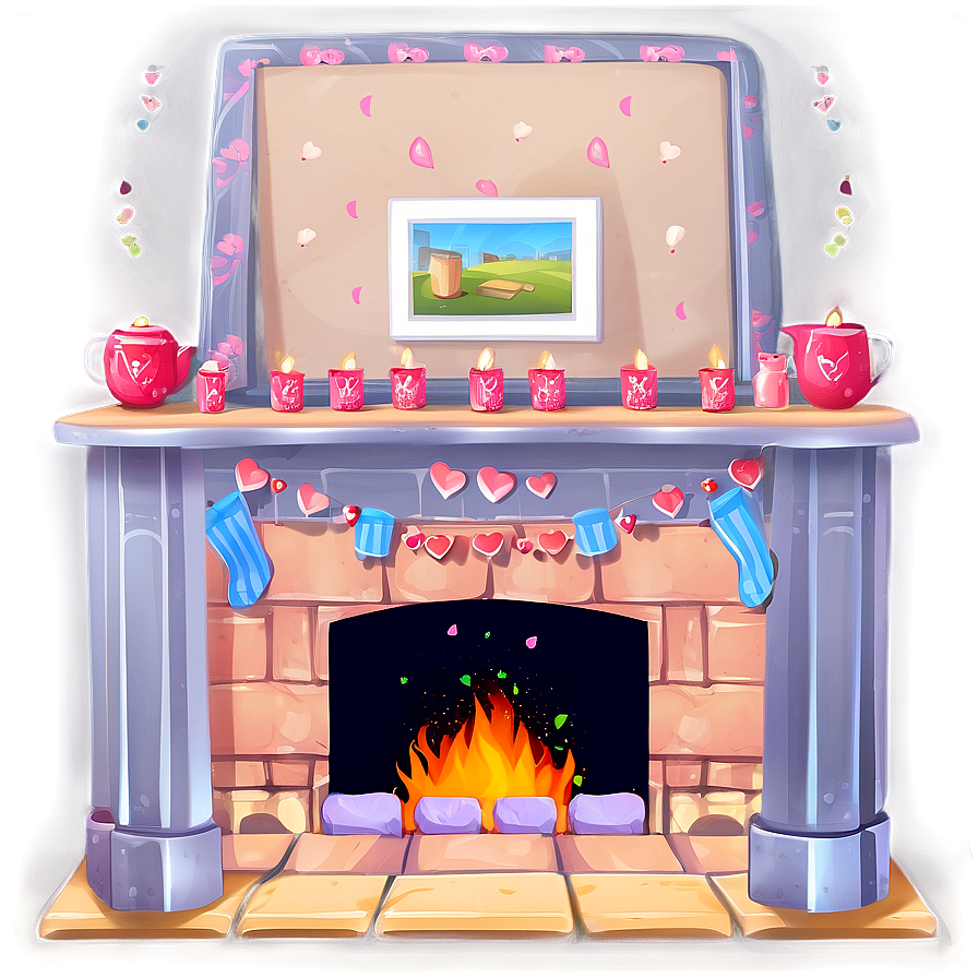 Cozy Valentine's Day Fireplace Png 34 PNG image