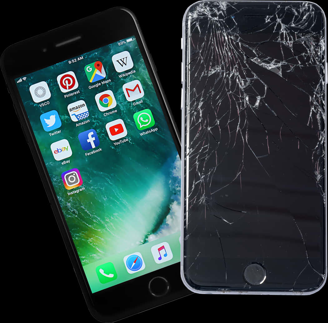 Cracked Screen Smartphone Comparison PNG image