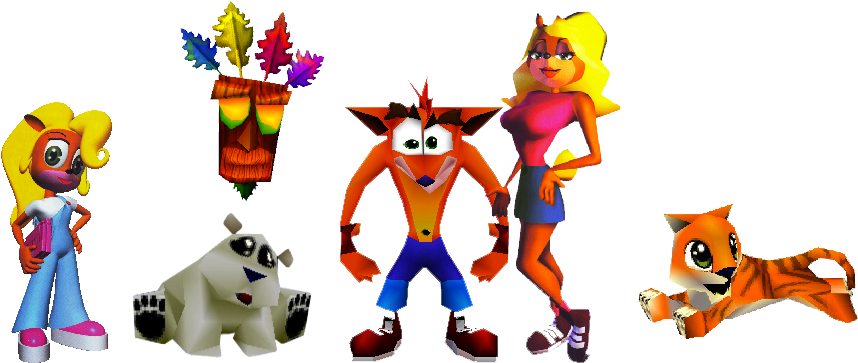 Crash Bandicoot Characters Lineup PNG image